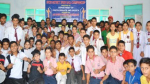 Medalists of Speedball Championship posing alongwith dignitaries in Kathua on Wednesday. 