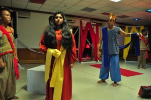 A scene from Greek play 'Antigone' presented by Samooh Theatre in Jammu.