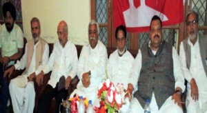 Senior National Conference leaders during a rally at Thanamandi on Saturday.