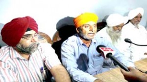 PoK refugees leaders talking to media persons in Jammu on Tuesday.        -Excelsior/Rakesh