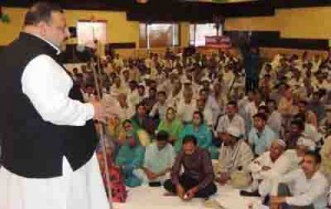 Provincial President NC Devender Singh Rana addressing party workers on Wednesday.
