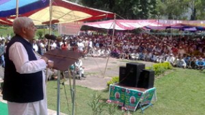 PDP patron Mufti Mohammad Sayeed addressing public meeting on Wednesday.