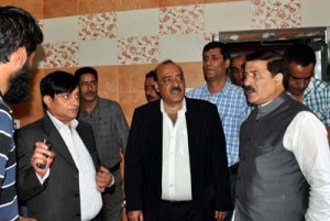 Speaker Legislative Assembly Mubarak Gul inspecting work on new Legislature Complex at Jammu on Wednesday.