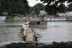 A view of under construction bridge over river Jhelum near Presentation Convent Higher Secondary School, Srinagar. -Excelsior/ Amin War