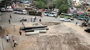 Dilapidated condition of road near Jewel Chowk. -Excelsior/Rakesh