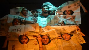 A scene from the play 'Tangled Knots' presented in Natrang Studio Theatre, Jammu.