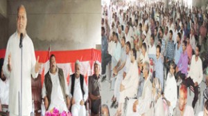 NC leaders during party workers rally at Kalakote on Monday.