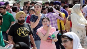 Candidates coming out of an examination centre after appearing in CET on Saturday. —Excelsior/Rakesh