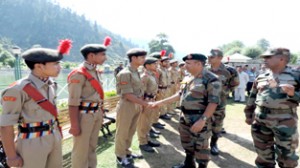Commanding Officer, Rashtriya Rifles being introduced to NCC cadets on Tuesday.