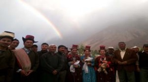 Member Parliament Thupstan Chhewang posing during his visit to Nubra valley.
