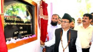 Minister for Finance, Abdul Rahim Rather inaugurating high school building at Chraripora on Tuesday.