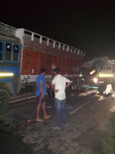 Collided trucks at Diani near Samba on Monday. 