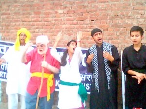 A scene from Hindi play ‘Buss Tum Saath Chalo’ staged by ESRM at Jammu.