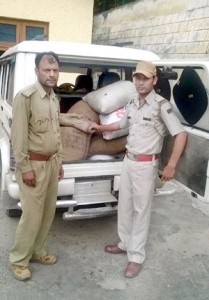 FPF sleuths showing seized banned forest produce at Doda district.