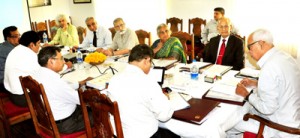 Governor N N Vohra chairing SMVDSB meeting at Raj Bhavan.