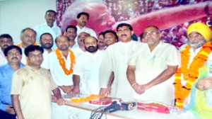 Avinash Rai Khanna at a BJP function at Jammu on Sunday. -Excelsior/Rakesh