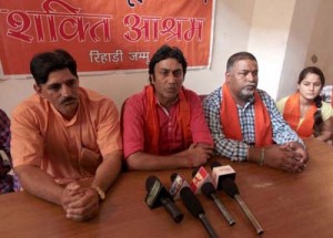 VHP leaders at a press conference at Jammu on Monday. —Excelsior/Rakesh