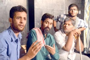 A scene from Hindi play ‘Sabse Bada Aadmi’ staged by Natrang at Jammu on Sunday.