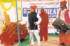 Artists presenting cultural programme ‘Duggar Theatre’ at Jammu on Tuesday.