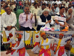 Minister for Planning Ajay Sadhotra and other dignitaries appreciating the artists performing cultural item on Monday.