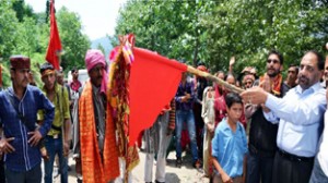 DDC Doda, Mubarak Singh flagging off Annual Chandi Mata yatra at Doda on Thursday.