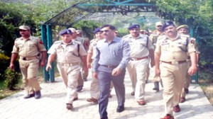 IGP Jammu Rajesh Kumar alongwith senior officials reviewing security arrangements for Eid-ul-Fitr and Machail yatra at Bhaderwah on Wednesday.