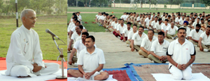 Dignitary addressing during spiritual awareness camp at Udhampur on Thursday.