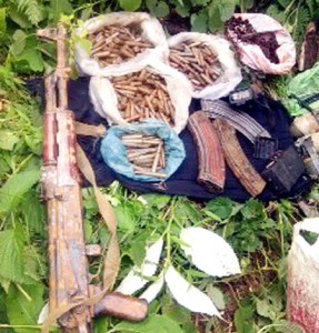 Arms and ammunition recovered by police from Nachlana, Ramban on Wednesday.