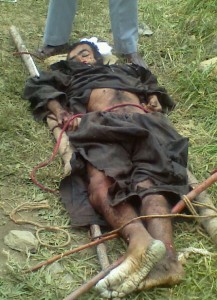 Body of the militant killed at Kalaroos, Kupwara on Tuesday.  -Excelsior/Aabid Nabi