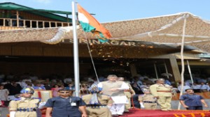 Chief Minister Omar Abdullah unfurling the tricolor at Bakshi Stadium in Srinagar on Friday.