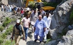 Minister for PWD (R&B) Abdul Majid Wani during visit to far off areas of Doda.