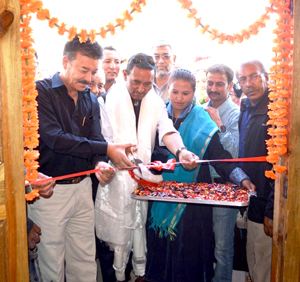 Minister for ULB, Nawang Rigzin Jora inaugurating Community Hall at Leh on Tuesday.