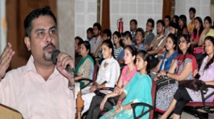 Animation expert presenting his views during a seminar organised by Arena Animation at Jammu on Friday.— Excelsior/Rakesh