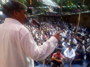 Mohd Yousuf Tarigami addressing public rally in Shopian on Sunday.