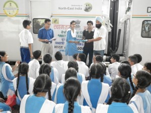 Winners being felicitated during Painting Competition at Railway Station in Udhampur. 