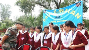 Educational-cum-motivational tour for girls of Ramban District being flagged in by Lt Gen KH Singh, GOC, White Knight Corps at Nagrota.