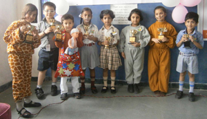 Winners of Storytelling Competition posing at Banyan International School in Jammu.
