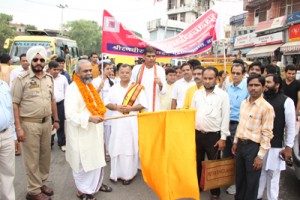 Sanskrit rally being flagged off in Jammu city on Thursday.