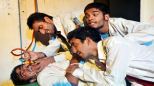 A scene from the play “Musibat” staged by Natrang in its Sunday Theatre series.