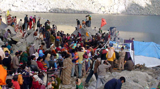 Pilgrims at Kailash Kund. -Excelsior/ Tilak Raj