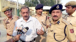 IGP Railways Jammu MS Salaria and SSP Railways Shiv Kumar Sharma at security review meeting at Vijaypur.
