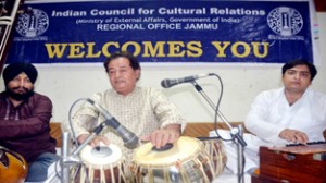 Artists performing at a function at Jammu on Thursday.