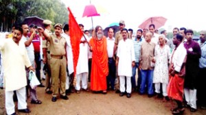 Shri Budha Amarnath ji yatra being flagged off by Maha Mandleshwar Swami Vishavatma Anand Saraswati Ji from Sunderbani on Friday.