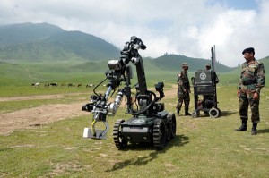 Army displaying the sophisticated mine defusing machine in Tosa Maidan firing range in Budgam district. -Excelsior/Amin War