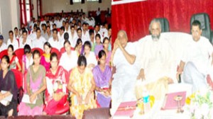 Divisional Commissioner Shantmanu and others at a function in connection with Sanskrit week celebrations on Monday. -Excelsior/Rakesh