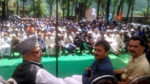 BJP leaders addressing a rally at Thannamandi on Wednesday.              -Excelsior/ Gafoor Bhat