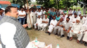 NC Provincial President Devender Singh Rana addressing workers meetings at Nagrota on Wednesday.