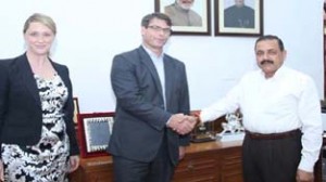 Australian High Commissioner, Patrick Suckling calling on Union Minister Dr Jitendra Singh in New Delhi on Tuesday.