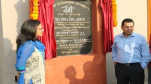 Divisional Commissioner Shantmanu and Vice Chairperson JDA Sushma Chauhan during inauguration of camp office at Gole Gujral on Friday.