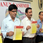 Officials of Panun Kashmir releasing ‘PK News Letter’ at Jammu on Friday.